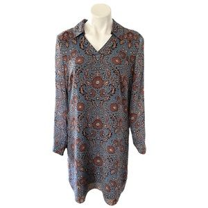 CAbi Blue Provincial Floral Shift Dress Size M